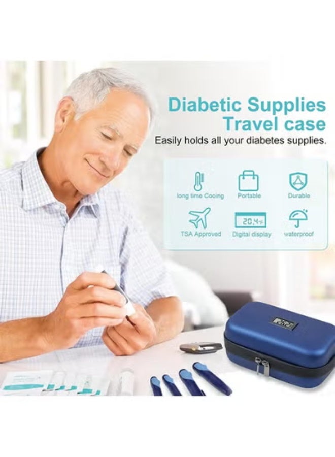 حقيبة سفر مبرد الأنسولين لمدة 24 ساعة معتمدة من إدارة أمن المواصلات الأمريكية ومبرد لمرضى السكري لرحلة الحياة اليومية مع عرض درجة الحرارة ودرجة الحرارة وحقيبة تنظيم الأدوية المبردة لا تتضمن عبوات ثلج (أزرق) - Image 5